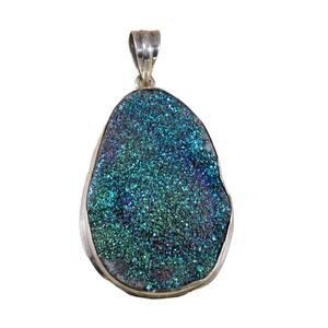 Vintage Sterling Silver Four Color Drusy Quartz Pendant